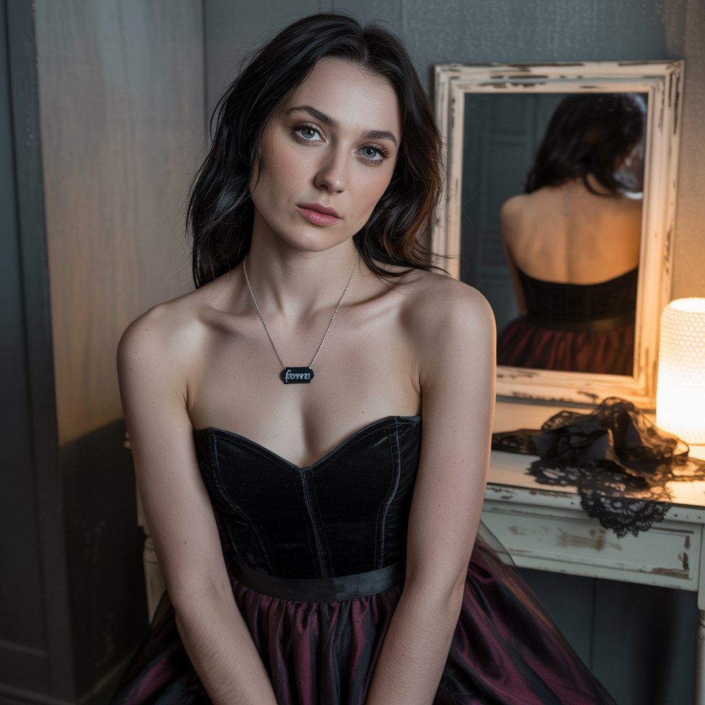 Portrait d'une jeune femme gothique avec maquillage dramatique et vêtements noirs